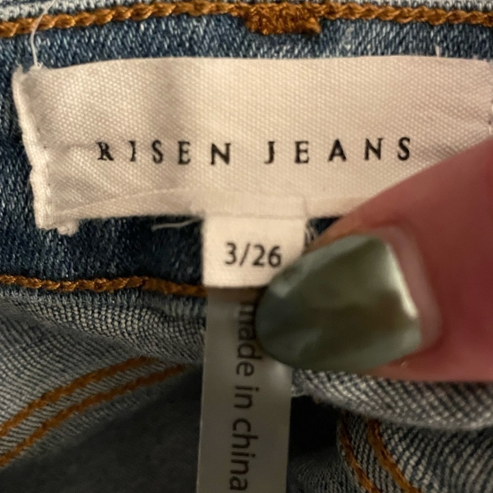 RISEN Jeans Distressed Two Tone Denim Straight Women Size 3 Boho Stretch Edgy - Picture 5 of 12